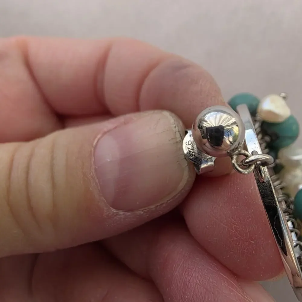 Diana Venezia Sterling Silver 925 Earrings Turquoise Boho Beaded Dangle‎ Cluster